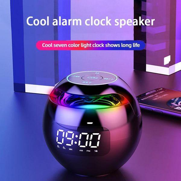 

portable speakers mini bluetooth speaker wireless 5.0 with led digital alarm clock hifi tf card mp3 music play bt
