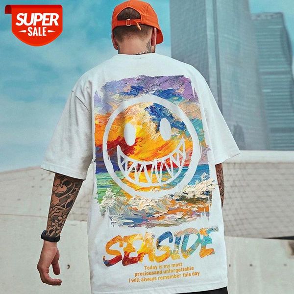 

short-sleeved t-shirt men's loose hip-hop casual jacket hong kong romantic handsome graffiti #1p1a, White;black