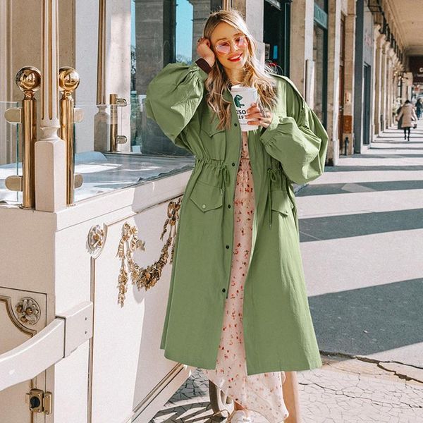 

women's trench coats 2021 autumn x-long coat women clothes single breasted solid color stand collar windbreaker plus size, Tan;black