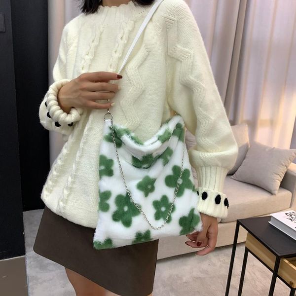 

evening bags fashion exquisite solid color shopping autumn winter plush shoulder for women casual large capacity quality tote handbags