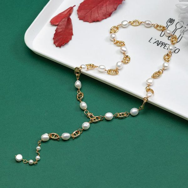 

pendant necklaces natural freshwater pearl metal wind pig nose necklace source manufacturer design clavicle chain adjustable jewelry female, Silver