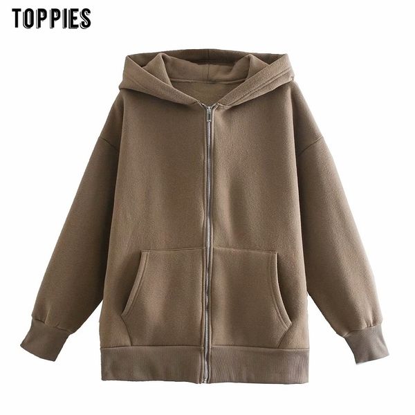 

ies woman sweatshirts zipper fleece hoodies coffee jacket coat female casual streetwear clothes 210412, Black