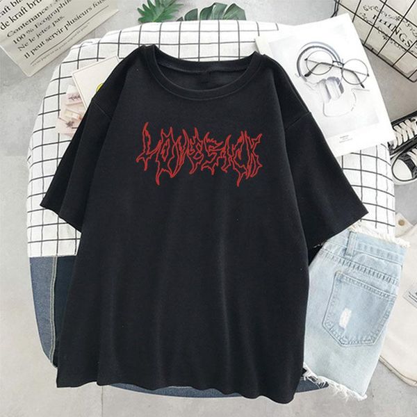 

women hip hop t shirt street punk gothic alphabet t-shirt short sleeve loose fashion retro girl black tee, White
