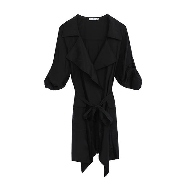 

women's trench coats [chubby girls]south korean version of the loose thin coat summer plus size in long slim a210, Tan;black