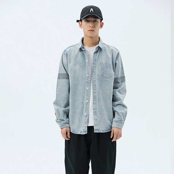 

men's jackets men vintage fashion washed long sleeve casual shirt style denim jacket male streetwear hip hop loose jeans coat xe55, Black;brown