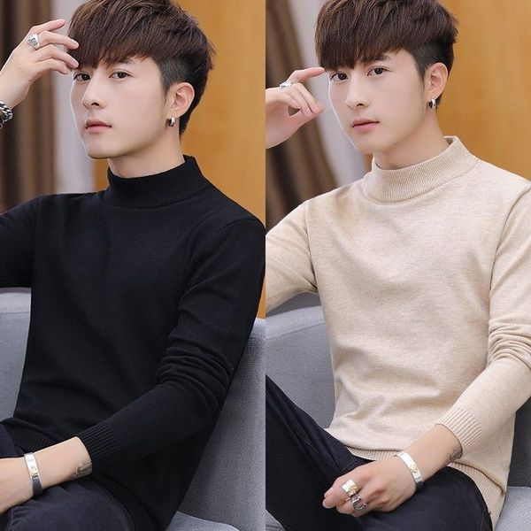 

women's sweaters autumn half-collar sweater men's fashion slim style in korean version all-match pullover solid color men, White;black