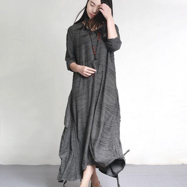 

casual dresses autumn and winter women's cotton polyester blended long-sleeved long loose solid color dress s238, Black;gray