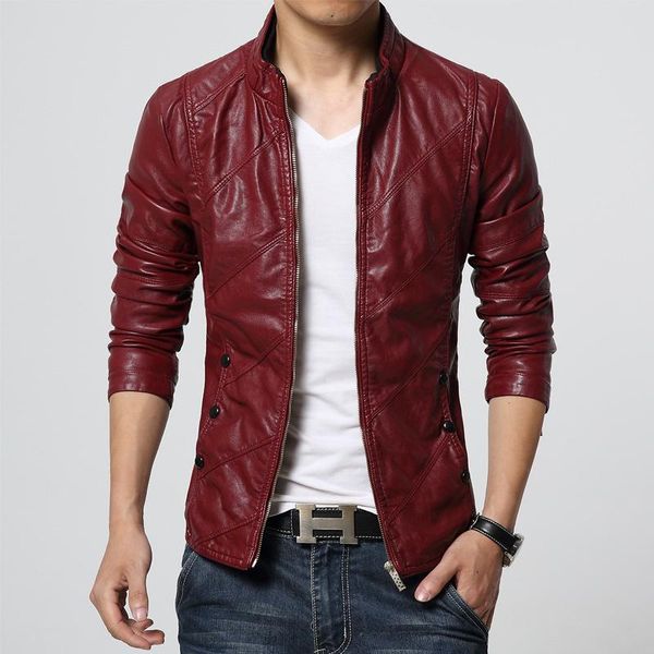 

men's down & parkas pu casual leather jacket large korean slim fit spring and autumn, Black