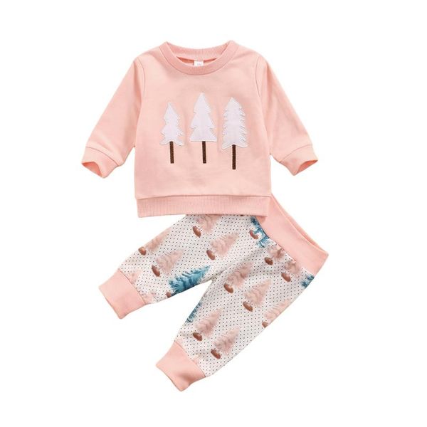 

clothing sets 2021 baby girls autumn winter xmas tree print full long sleeve pants toddler christmas clothes 2pcs outfits, White