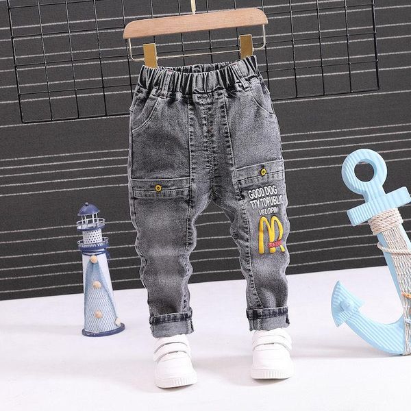 

jeans 2021 spring fashion boys baby casual pants cartoon letters kids elasticity jean boy trousers autumn children denim 1-7y, Blue