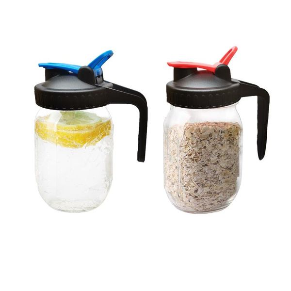 

storage bottles & jars 2 packs wide mouth mason jar lids with handle easy pouring spout airtight leak-proof plastic pour