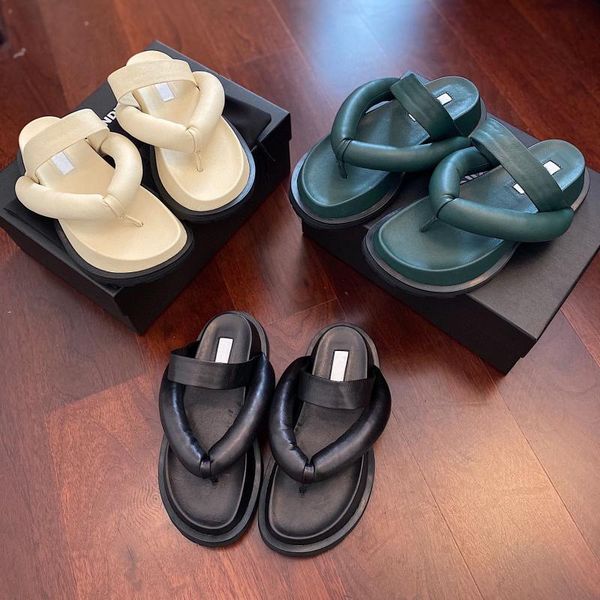 

women shoes summer genuine leather thong slippers platform solid shallow outside slipeprs zapatos de mujer, Black