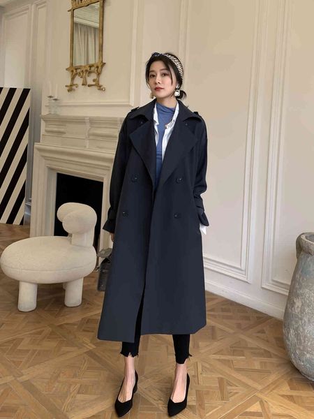 

wool cause oversize trench coat elegant long black vintage female jacket hk012