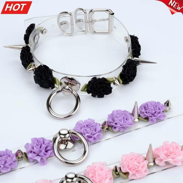 

chains harajuku handmade clear spiked flower choker cute cosplay vinyl rose spike pastel goth punk kawaii collar necklace, Silver