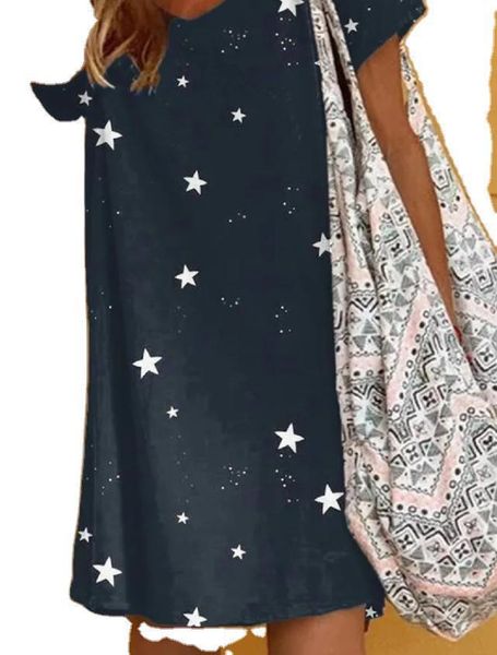 

short 2020 summer star print v-neck sleeve women's casual dress, White;black