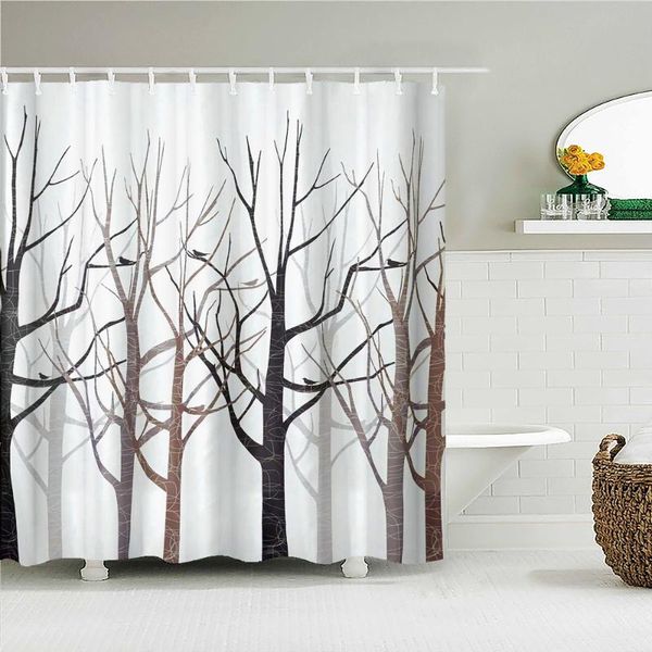 

shower curtains trees leaves waterproof fabric curtain simplicity flower geometry bath bathroom with hooks home decor, 9 size