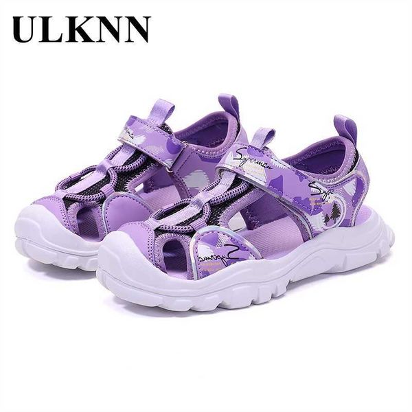 

ulknn girl sandals purple 021 summer children's for baby baotou-play sports shoes pink light beach shoe size 27-37 210712, Black;red