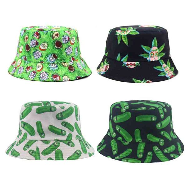 

summer cartoon anime rick boys bucket hat hip hop boys rick fisherman cap us anime print panama caps feamale sunhat, Blue;gray