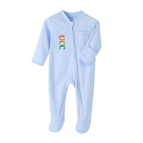 

in Stock Newborn Romper Baby Fashion Letter Print Jumpsuits Boy Girl Unisex Long Sleeve Foot Wrap Jumpsuit, Blue