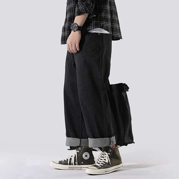

straight jeans mens fashion washed casual retro jeans pants men streetwear wild hip hop loose denim trousers mens -3xl, Blue