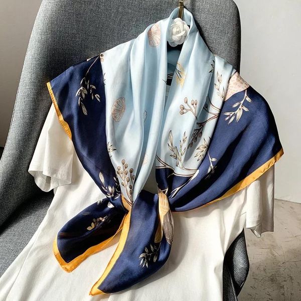 

scarves 2021 classic silk scarve autumn and winter women fashion 90*90cm square scarf beach shawl lady beautiful print muffler headscarf, Blue;gray