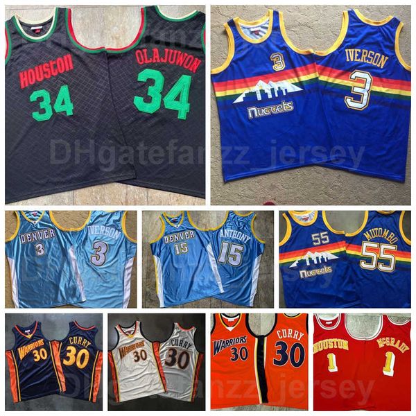 

vintage basketball authentic stephen curry mitchell ness jersey 30 dikembe mutombo 55 carmelo 15 allen iverson 3 hakeem olajuwon 34 tracy mc, Black;red