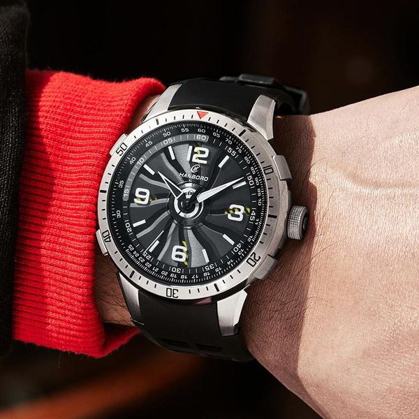 

wristwatches hanboro men's watch the of luck mechanical luminous rubber band automatic fashion business large dial man, Slivery;brown
