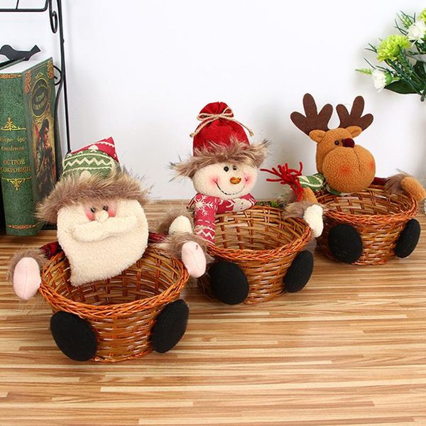 

storage baskets 1pcs merry christmas candy wicker basket decor elk snowman santa claus fruit food rack home organizer