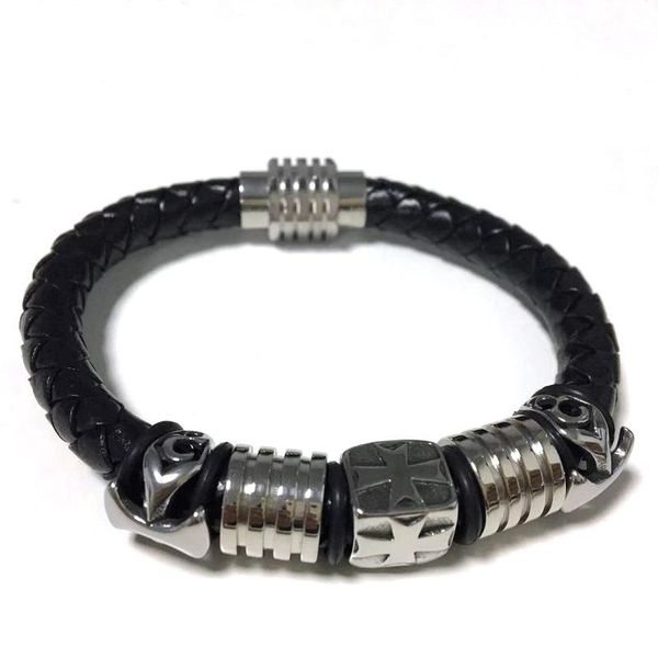 

cuff 2021 arrival cross charm leather vintage stainless steel punk bracelet black for men women lovers' gift e0129, White