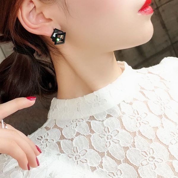 

stud 2021 trend earrings black square crystal pierced earring women girls trending fashion pendant jewelry gift, Golden;silver