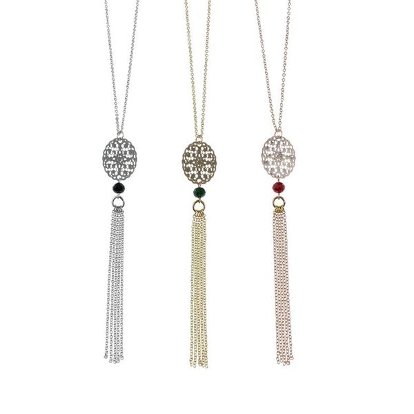 

pendant necklaces high profile fashion personality hollow out disc long fringe sweater necklace women's retro geometric crystal, Silver