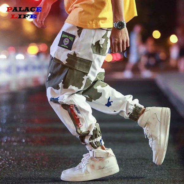

men's pants camouflage streetwear hip hop sweatpants joggers trousers male 2021 spring cargo with pockets, Black