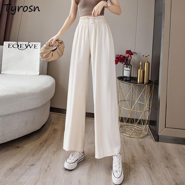 

women's pants & capris casual women solid button elastic waist breathable summer soft straight ankle-length pant all-match trousers f, Black;white
