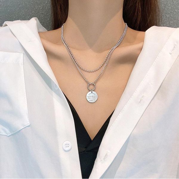

pendant necklaces find me alloy hip hop double layer clavicle necklace for women jewelry accessories, Silver