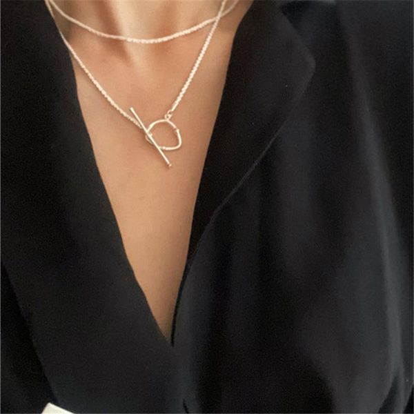 

sterling silver ot buckle middle long chain necklace pendant for women's personality lightweight women only chains