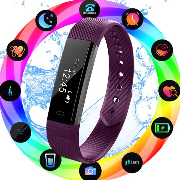 

wristwatches id115 smart bracelet fitness tracker step counter activity monitor band alarm clock vibration wristband for android phon, Slivery;brown
