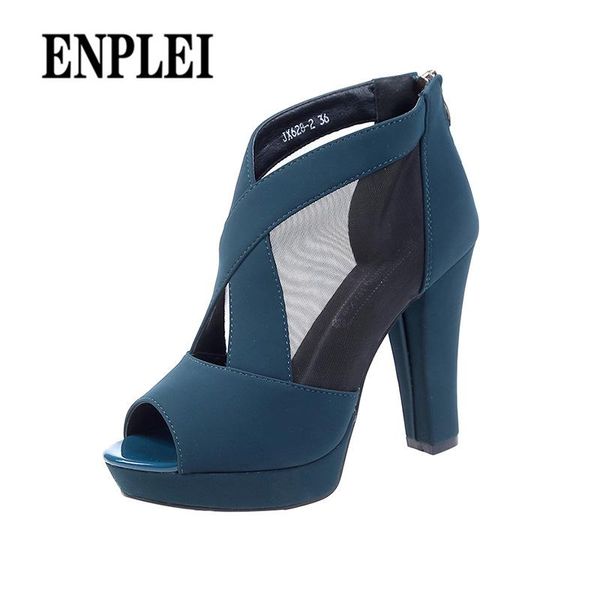 

dress shoes enplei summer women pumps quare heel sandals party ladies peep toe breathable mujer, Black
