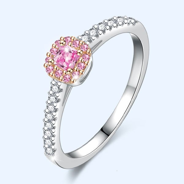 

ring electroplated color separation micro inlaid female square imitation pink diamond, Silver