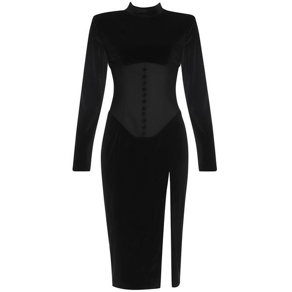 

arrival bandage dress long sleeve bodycon women dresses velet spring summer ladies clothing 210515, Black;gray