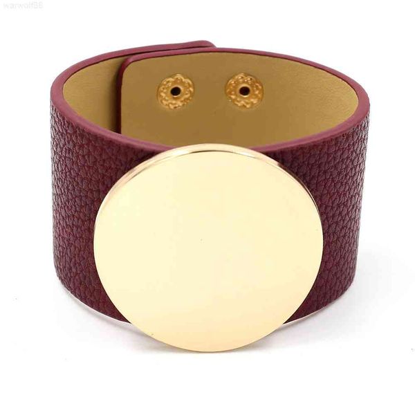 

luxury trend round smooth alloy environmental protection pu wide leather women's fashion trendy hand ornament designer jewelrymen brace, Golden;silver