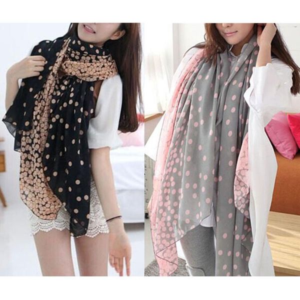 

scarves women lady spring autumn warm soft long voile neck large scarf wrap shawl style pink grey dots scarve pashmina, Blue;gray