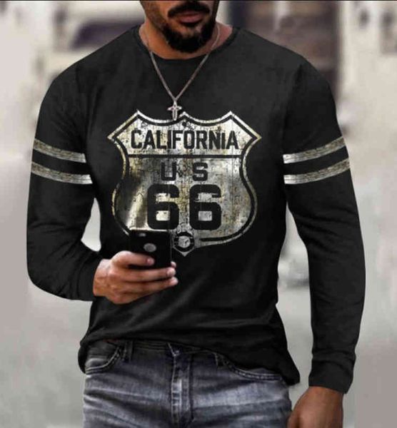 

2021 new casual round neck long sve digital printing slim fitting pullover men's t-shirt, White;black