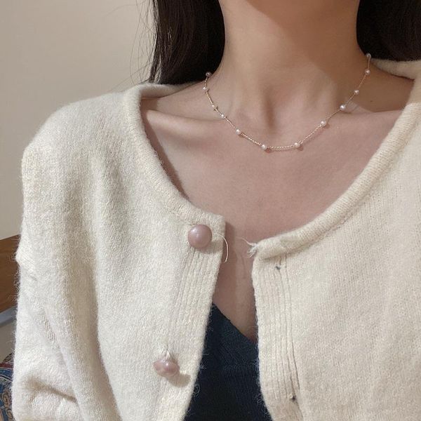 

pendant necklaces minar minimalist simulation pearls choker for women female small linked chains necklace statement accessories, Silver
