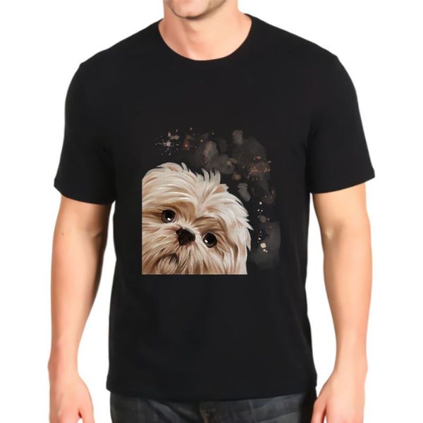 

men's t-shirts retro kawaii graphic t shirt dog curious shih tzu mens organic harajuku anime t-shirt, White;black
