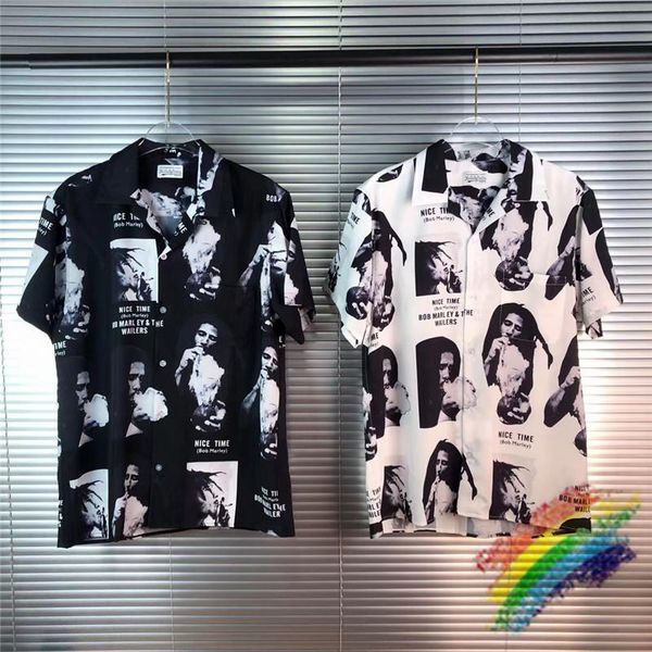 

men's casual shirts 2021ss wacko maria shirt portrait printing men women 1:1 tees fashion streetwear, White;black