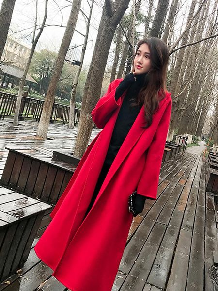 

women's wool & blends double sided cashmere coat winter 2021 medium long over knee red, Black