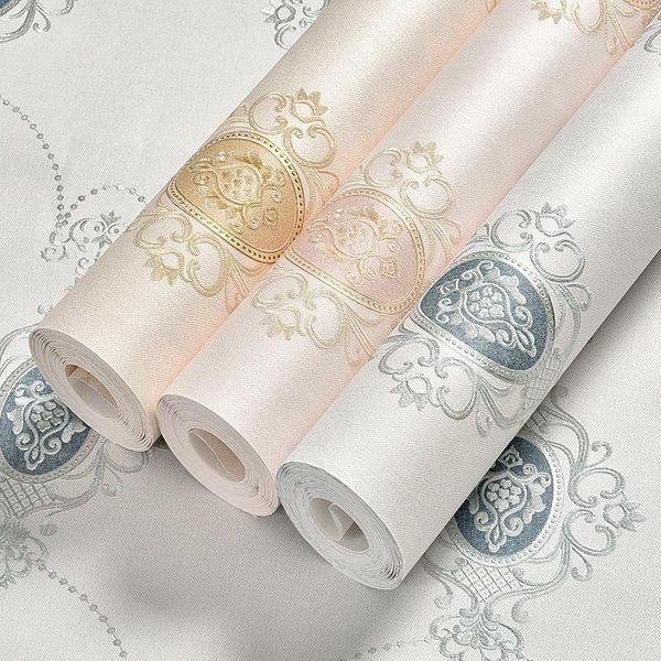 

wallpapers simple european imitation embroidery non-woven fine pressed self-adhesive wallpaper bedroom living room tv background wall decor