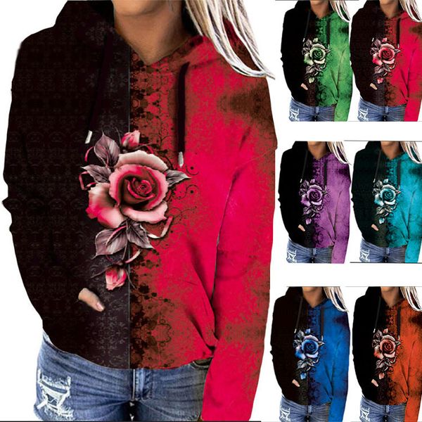 

women's 2021 print fall winter loose hoodie et, Black