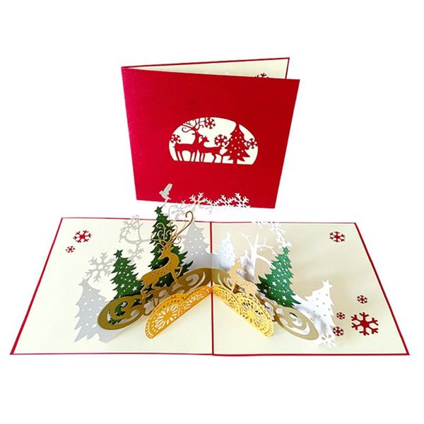 

greeting cards design 3d -up christmas with for envelope card tree and deer year