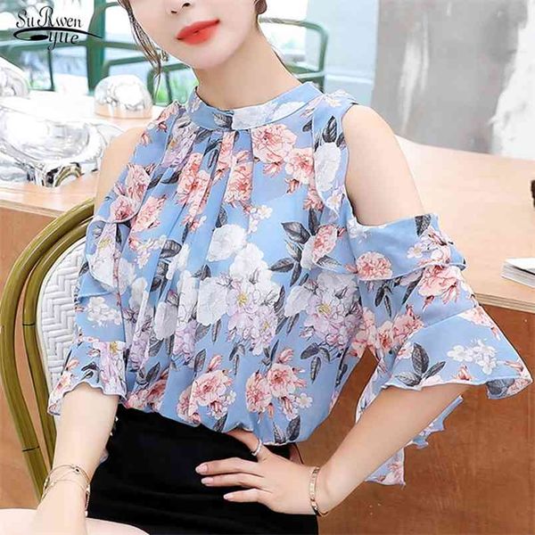 

blusas summer womens blouses o-neck woman shirts short sleeve korean bell off shoulder loose clothing 9788 210421, White